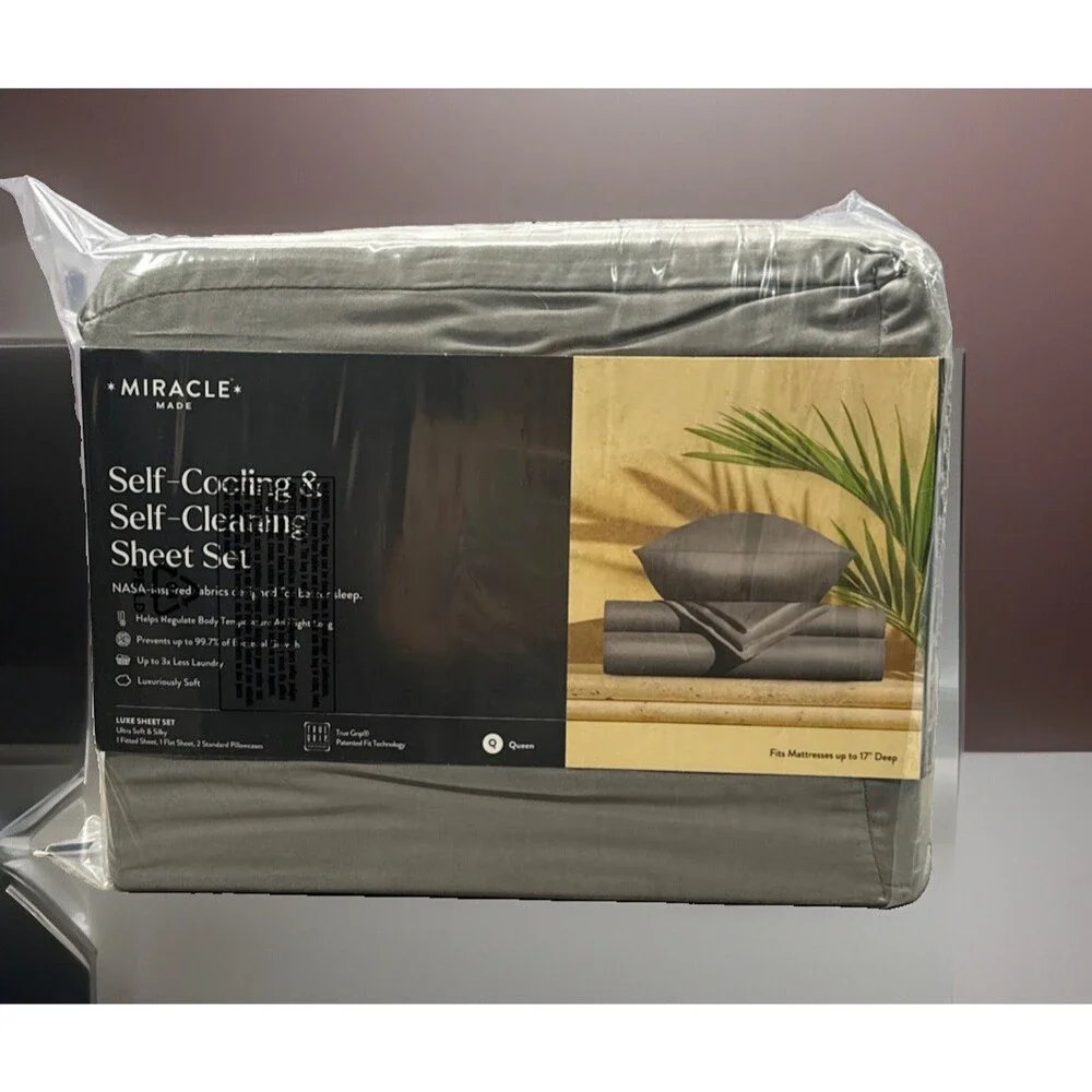 Miracle Made Self-Cooling Self-Cleaning Luxe Sheets Set Charcoal Gray Size QUEEN